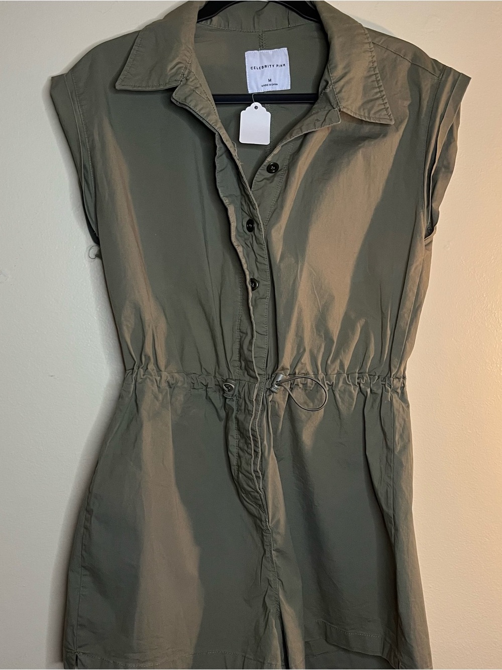 Celebrity Pink Olive Utility Romper with Drawstring Waist